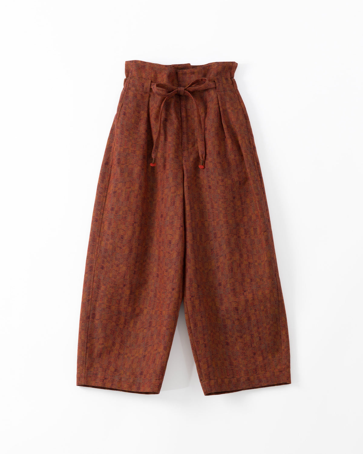 Red wide-leg trousers with a tie waist on a white background