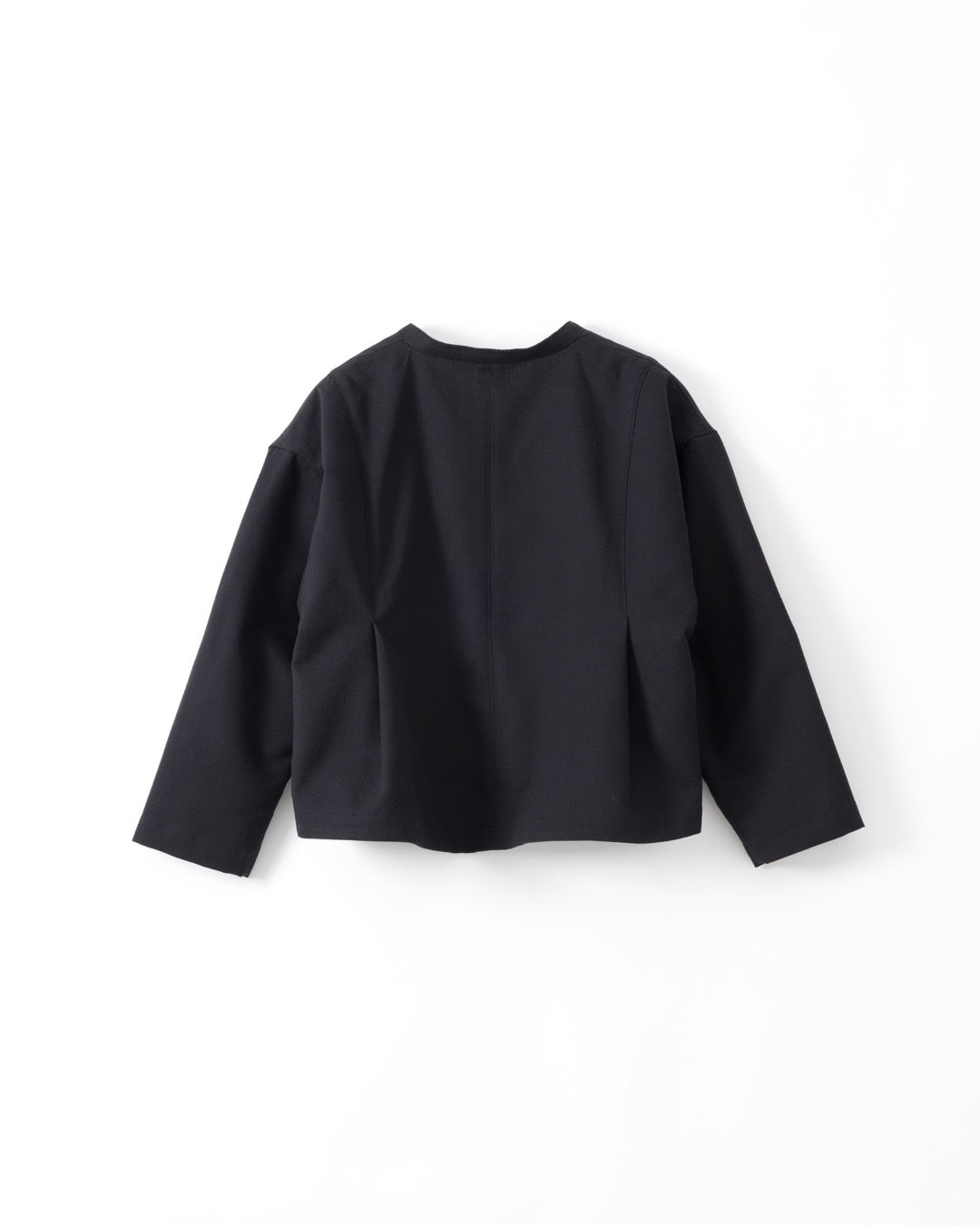 A black long-sleeve cropped top with a crew neck, shown from the back against a plain white background.