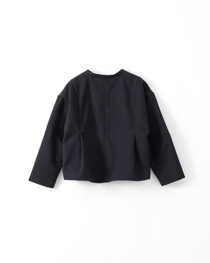 A black long-sleeve cropped top with a crew neck, shown from the back against a plain white background.