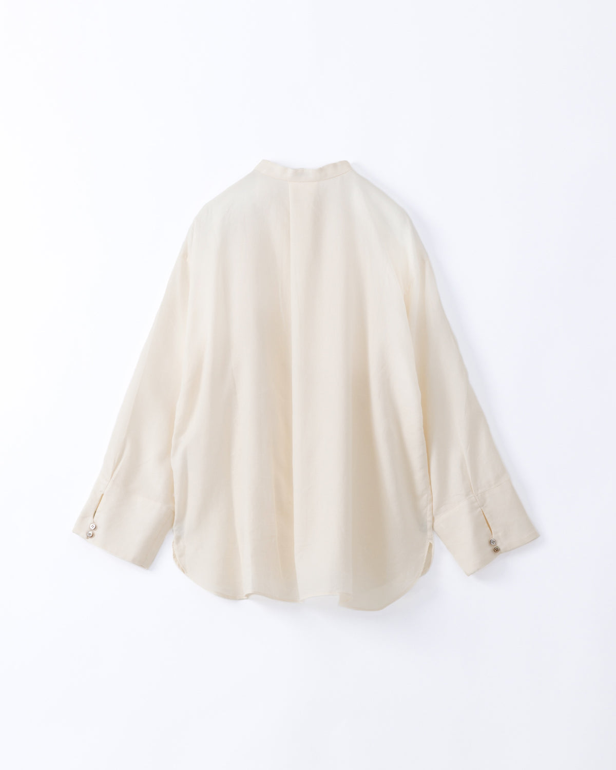 An off-white long-sleeve cotton shirt displayed against a white background.