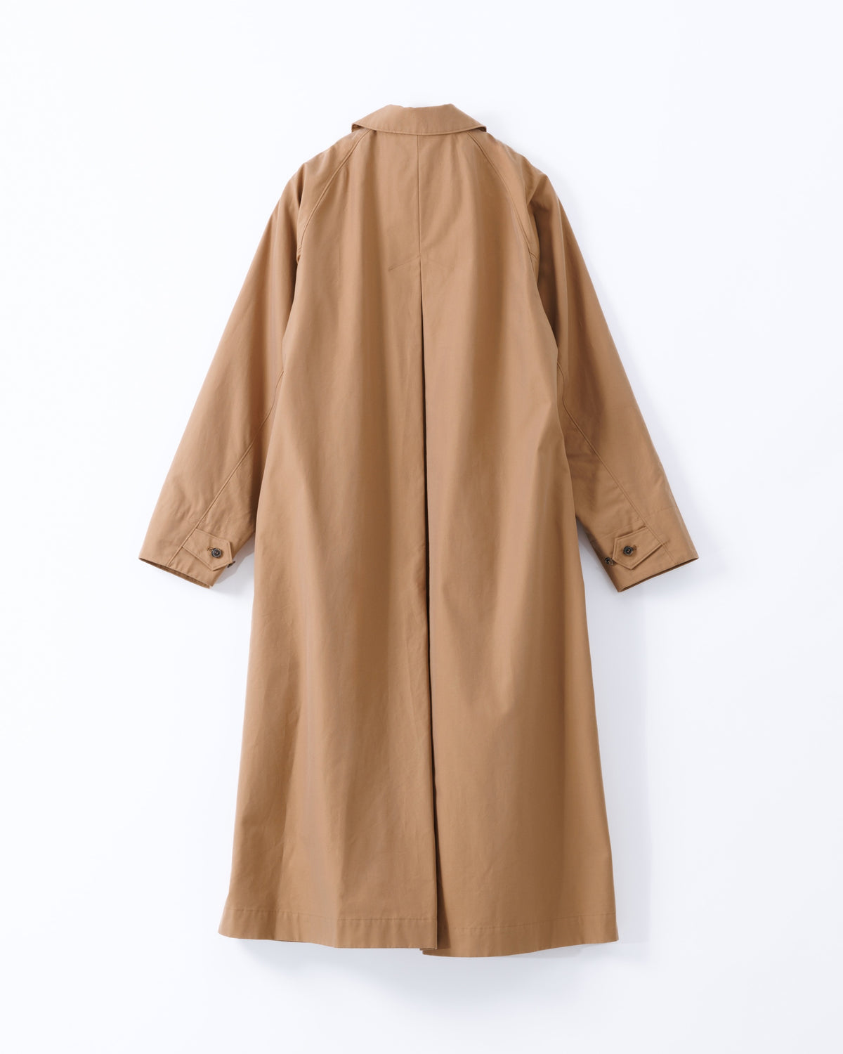 Back side of a brown car coat on a white background