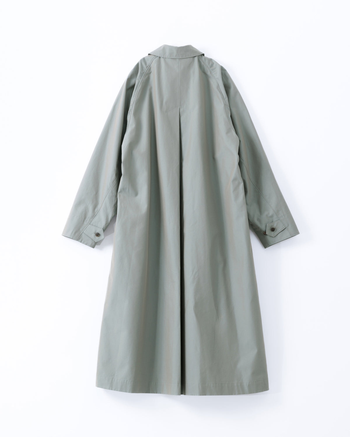 Long slate blue car coat on a white background