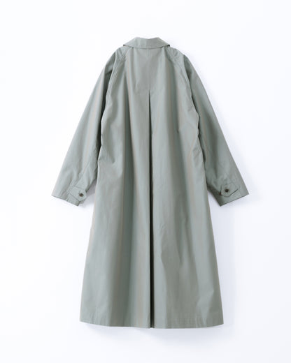 Long slate blue car coat on a white background